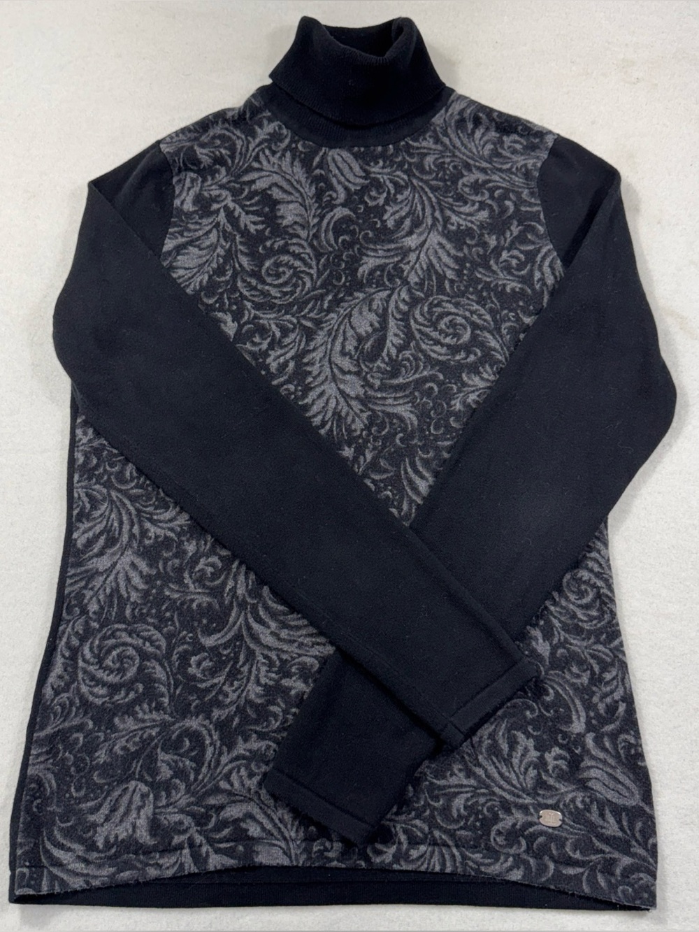 LAUREN Ralph Lauren Petite Black Baroque Print Turtleneck Sweater Womens Large L